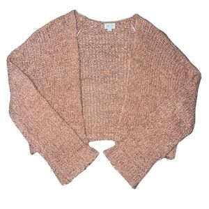 {EUC Crochet Cropped Le Lis Mauve Lt Pink Lightweight Cardigan Sweater Large}